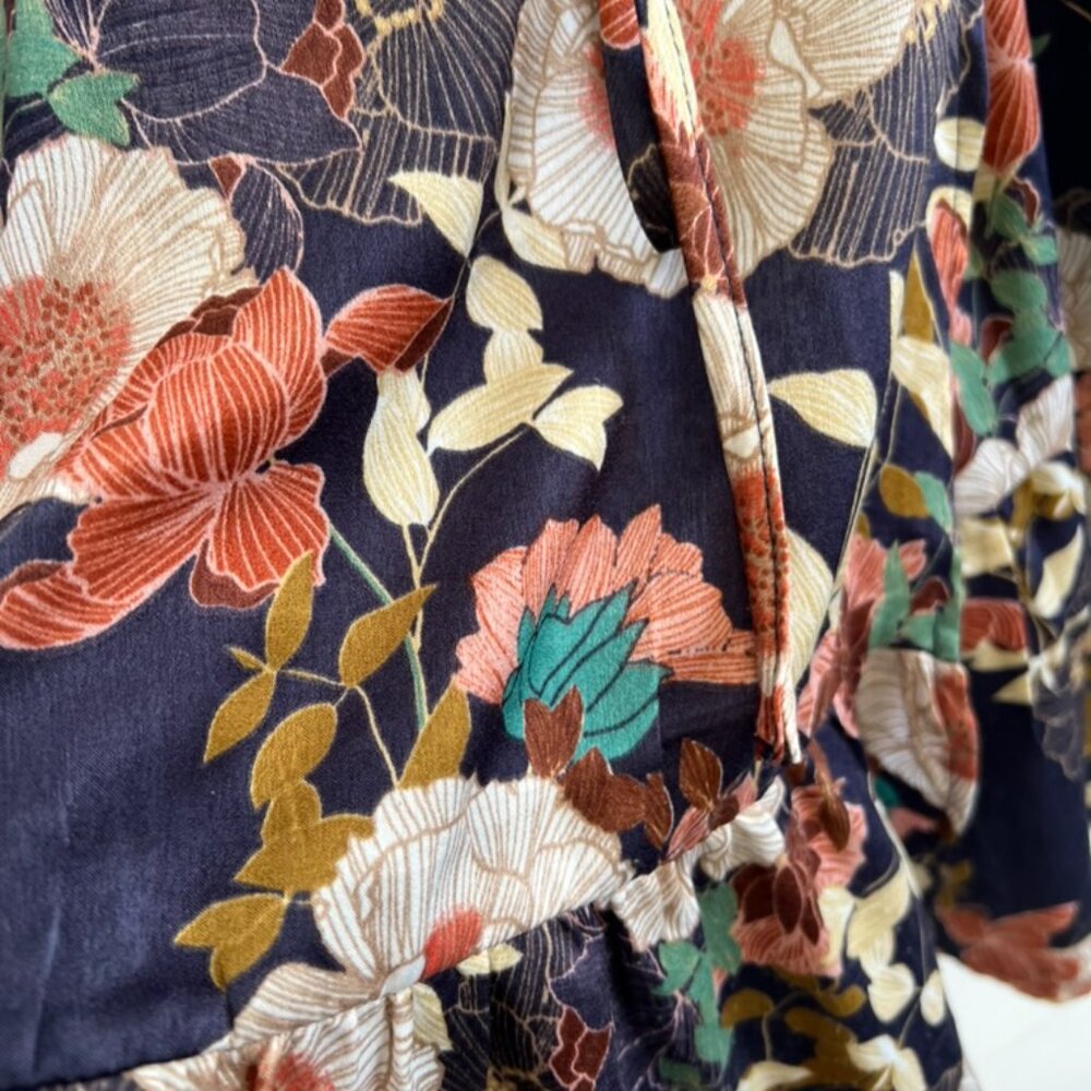 Lulus So Splendid Navy Blue Floral Satin Long Sleeve Wrap Dress - Size L - Picture 5 of 6